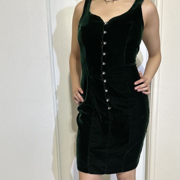 Emerald Green Strappy Front Diamond Buttons Bodycon Dress CDC Evening Size 6 - Picture 7 of 16